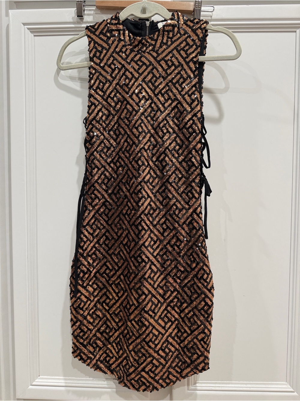 Sleeveless Black and Copper Sequin Mini Dress